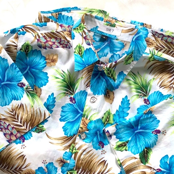 SIR 7 Other - 🐬Vintage SIR 7 Blue Hawaiian Cotton Linen Blend Short Sleeve